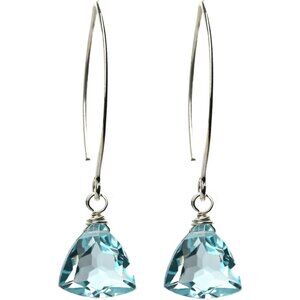 Handmade Dangle Earrings for Women - Aquamarine Blue Quartz Sterling Silver in G
